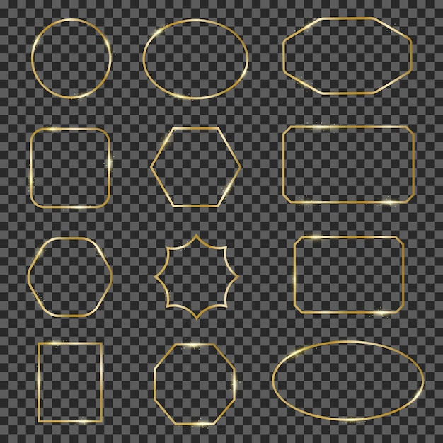황금 반짝 프레임입니다. 골드 반짝 기하학적 라인 프레임 테두리, 우아한 고급 빛나는 테두리. 현대 골드 프레임 그림을 설정합니다. 컬렉션 기하학적 황금 프레임, 금 테두리