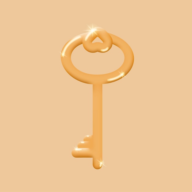 Golden shiny key 3d on a beige background. The concept of protection and security. Keyhole key.