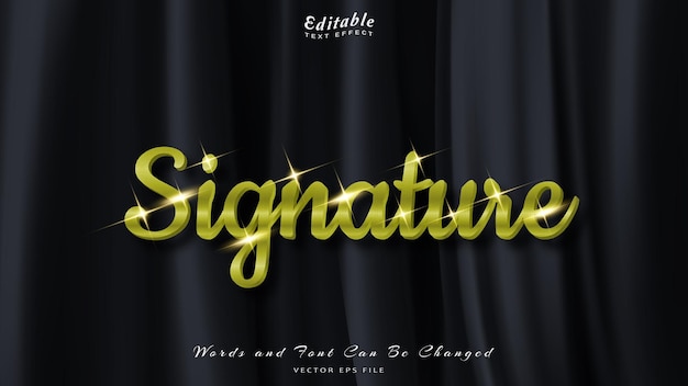 Golden signature editable text effect with black wavy background black silk luxury background