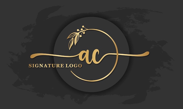 Logo dorato della firma per la lettera inizialelettera ac immagine di illustrazione vettoriale della scrittura a mano