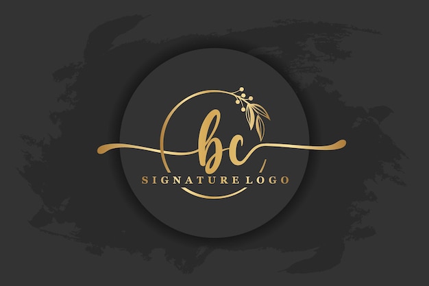 Golden signature logo for initial letterletter bc handwriting vector illustration image