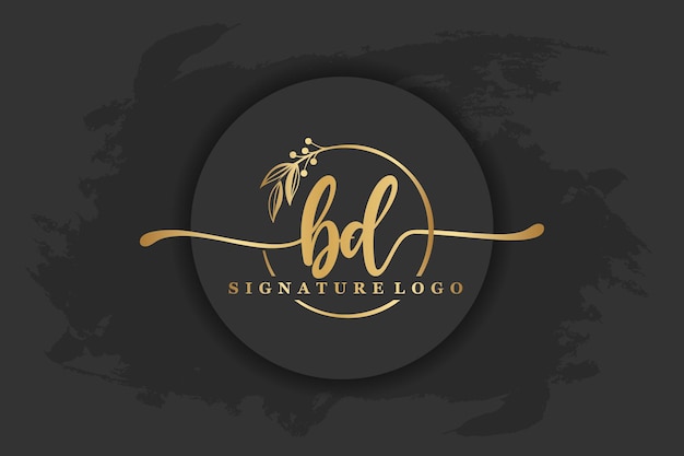 Золотой логотип подписи для начальной буквы Letter bd Почерк векторное изображение иллюстрации