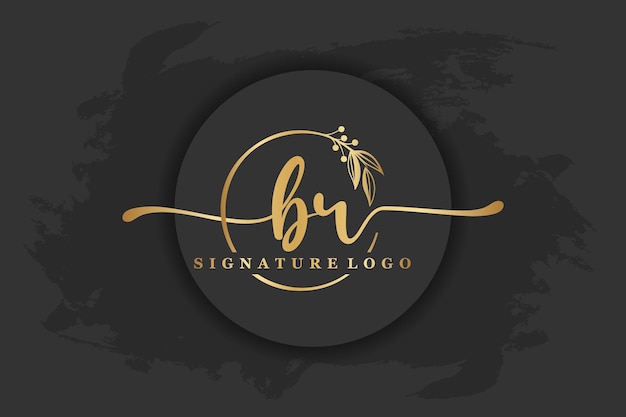 Golden signature logo for initial letterLetter br Handwriting vector illustration image
