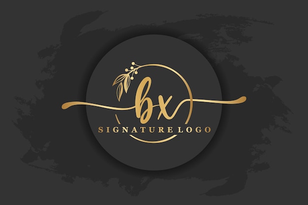 Логотип золотой подписи для начальной буквы Letter bx Векторная иллюстрация почерка