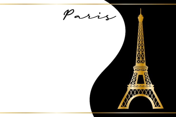 Vector golden silhouette of the eiffel tower on a black and white wavy background. illustration for text