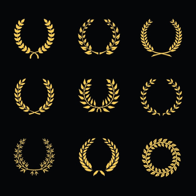 golden silhouette laurel foliate wheat and olive wreaths depicting an award achievement heraldry