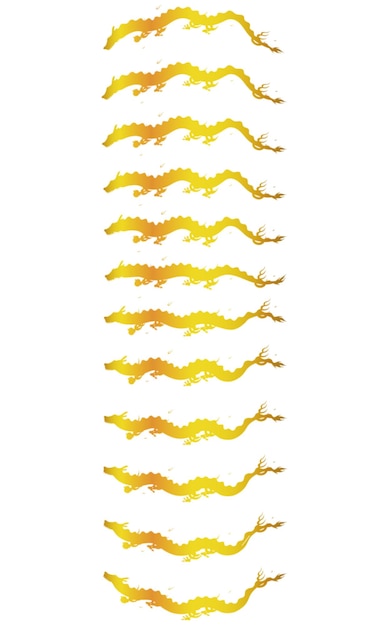 Золотой силуэт набора летящего в небе змея-дракона, материал для новогодней открытки к 2024 году Года Дракона