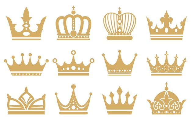 Golden silhouettes of crowns Symbol of the rule of the power of wealth Your company logo icons Vector illustration