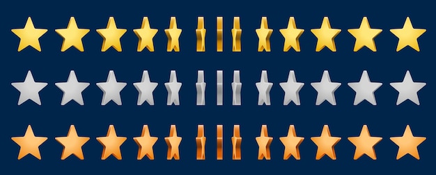 Vector golden silver and bronze star rotate animation