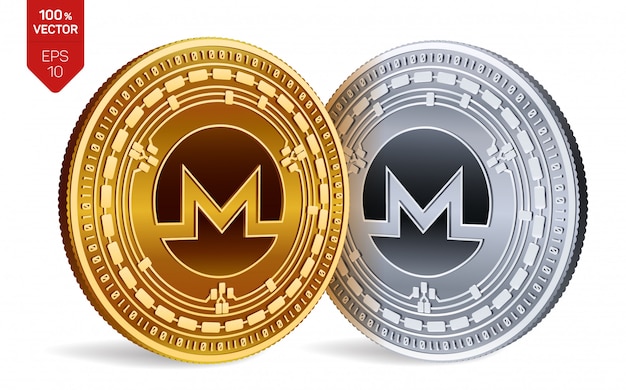 Golden and silver coins with Monero symbol isolated