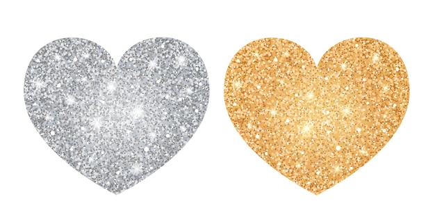 Golden and silver glitter hearts