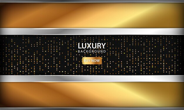 Vector golden and silver luxury background on black overlap background and glitters