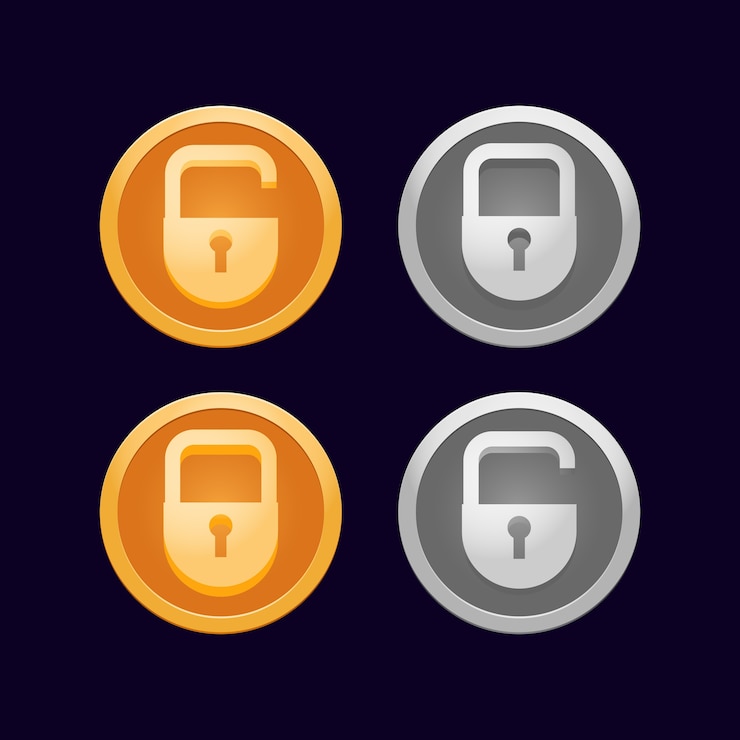 Vector golden and silver padlock for gui asset elements