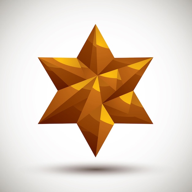 Vector golden six angle star geometric icon made in 3d modern style best for use as symbol or design element for web or print layouts