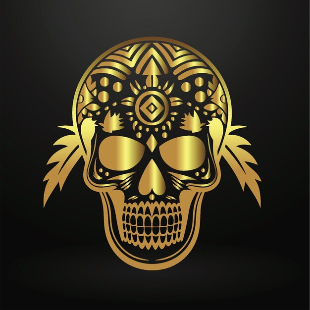 Vector golden skull with intricate designs on black background