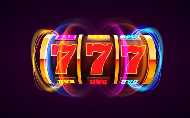 Vector golden slot machine wins the jackpot. 777 big win concept. casino jackpot. vector illustration