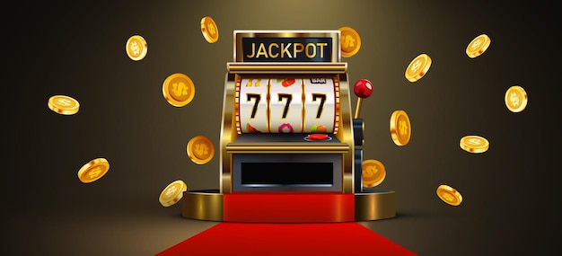 Golden slot machine wins the jackpot 777 big win concept casino jackpot