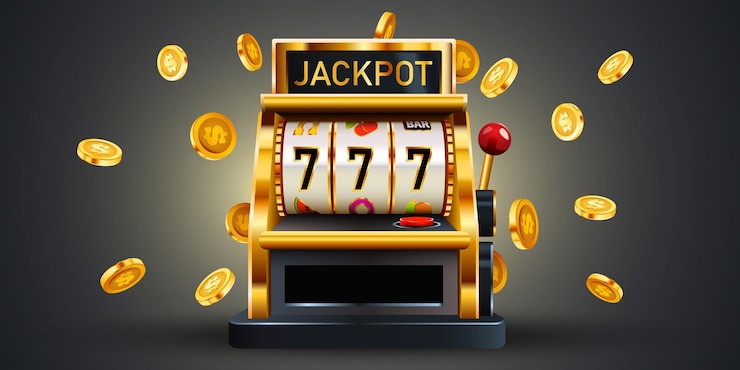 Vector golden slot machine wins the jackpot big win concept casino jackpot