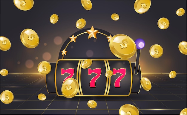 Vector golden slot machine wins the jackpot casino background