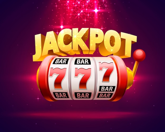 La slot machine dorata vince il jackpot. isolato su sfondo rosso. illustrazione vettoriale