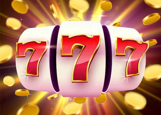 Golden slot machine with flying golden coins wins the jackpot. Big win