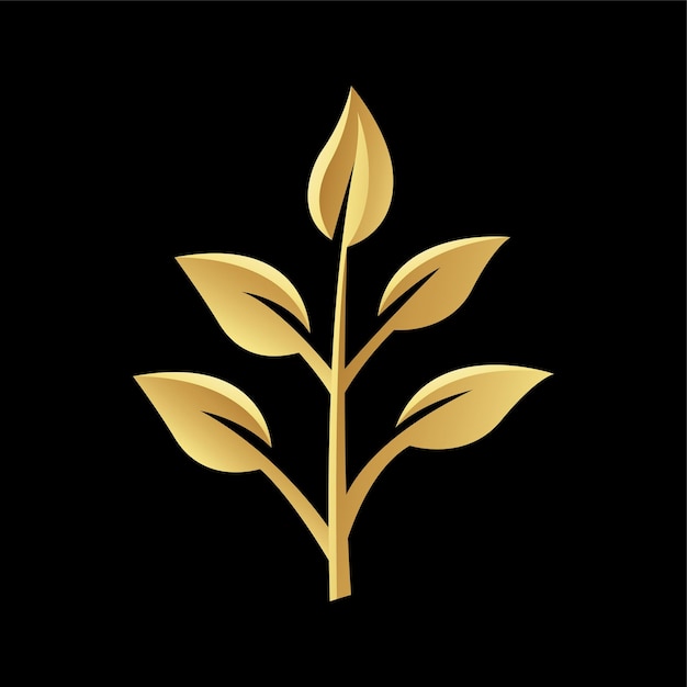 Vector golden small glossy leaves on a black background