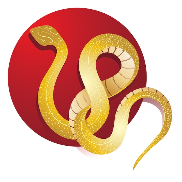 golden snake with red moon new year