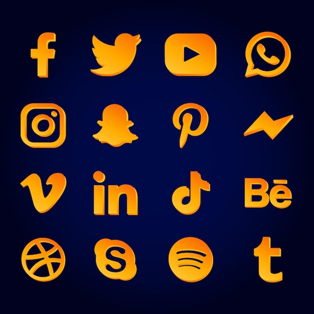 Golden social media icons style