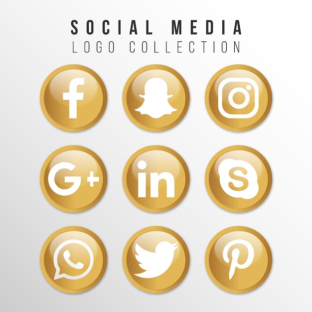 Vector golden social media logo collection