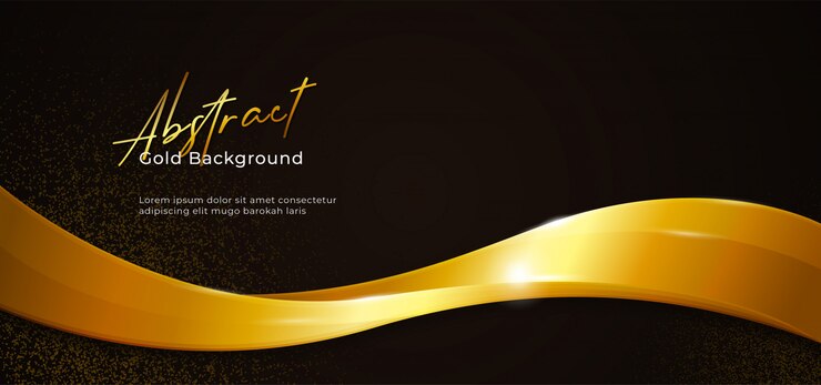 Golden sparkling abstract fluid wave vector illustration with gold glitter on dark black paper background