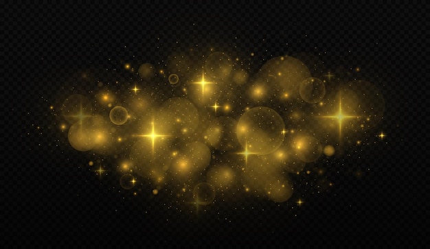 Golden sparks and stars glitter special light effect. Luminous magic dust particles.