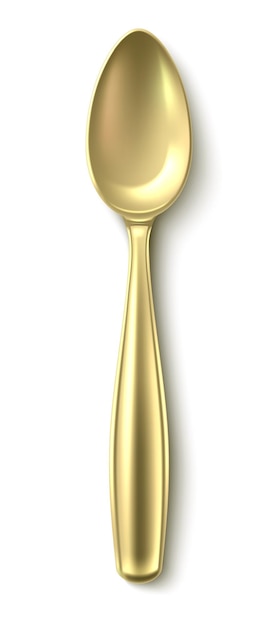 Golden spoon top view realistic metal cutlery