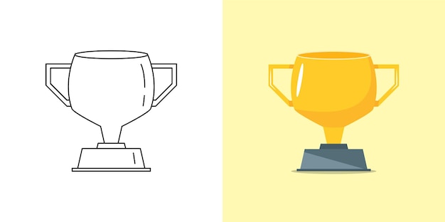 Golden sport trophy competition award in flat and outline illustration