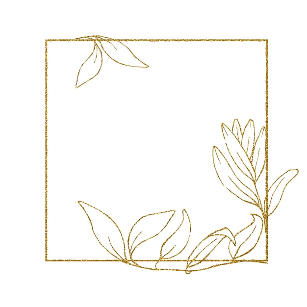 Vector golden square rectangular frame with golden eucalyptus leaves minimalistic vintage design