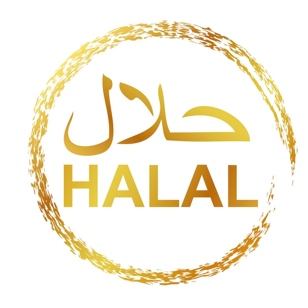 Golden Stamp Sign Halal allowed to eat and drink in islam people Crayon circle border