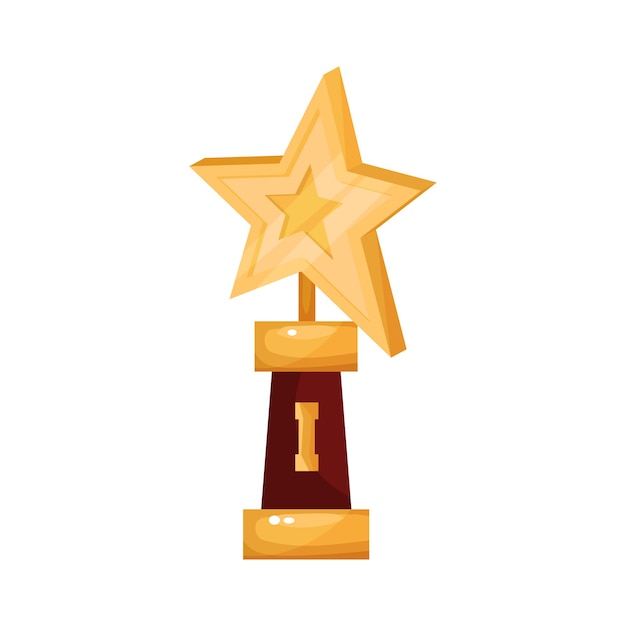 Golden star award, golden first place prize cartoon vector illustration on a white background