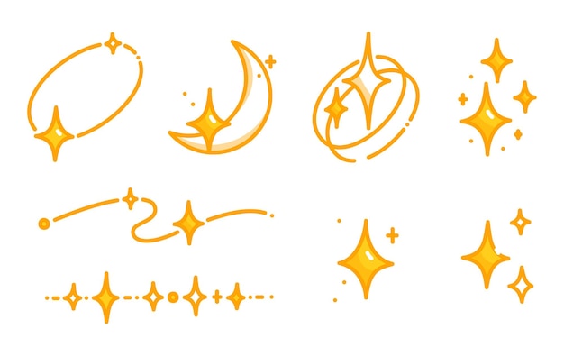 Golden star glittering constellation kawaii doodle flat vector illustration