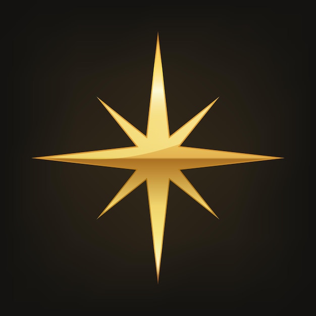 Golden star icon. Vector illustration. Golden star icon on dark background.