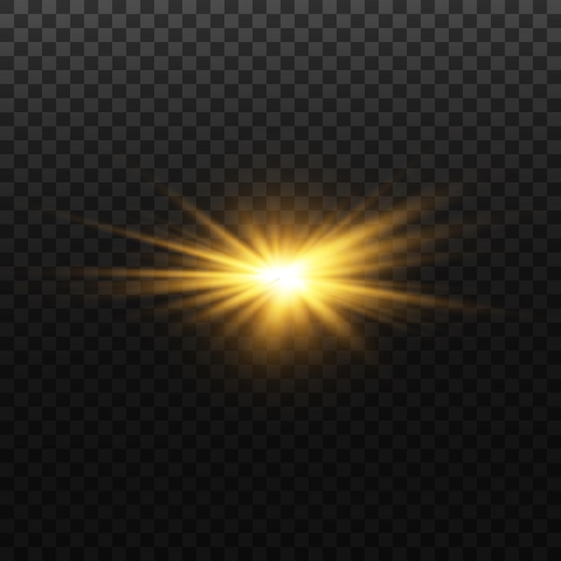 투명한 배경에 있는 황금 별 효과 광선 및 빛 빛나는 광선 Sunvector