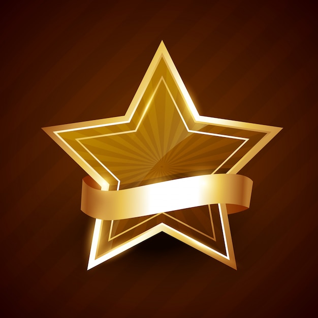 Vector golden star shining with ribbon