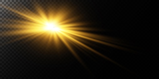 Golden star on a transparent background the effect of glow and rays  light glowing lights sunvector