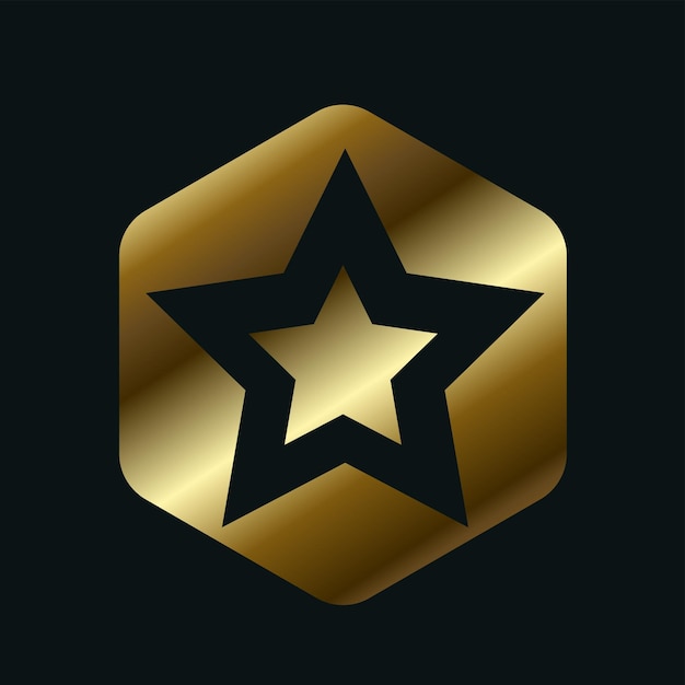Golden star vector design and premium star icon symbol button shape star gold on dark background