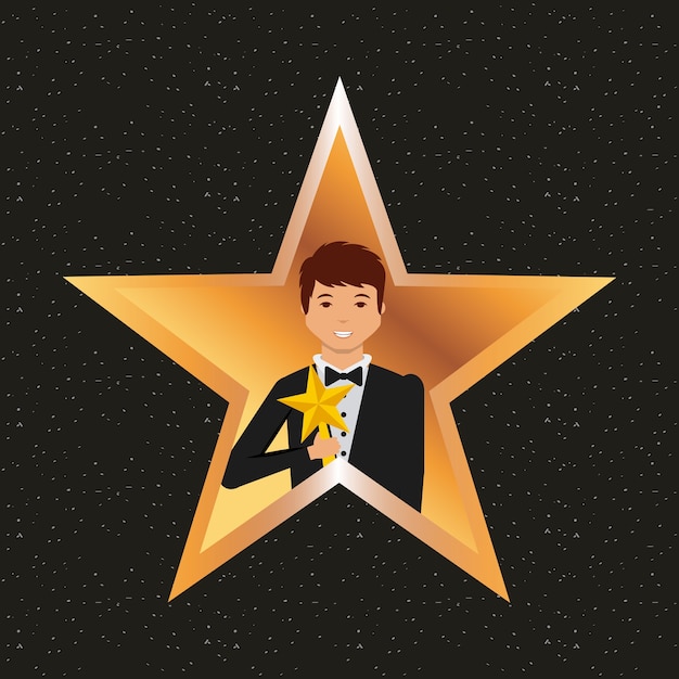 Vector golden star with actor with trophy