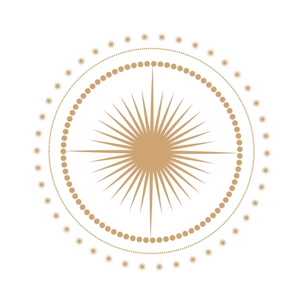 Golden stars and moon inside a stylized sun circle sun badge