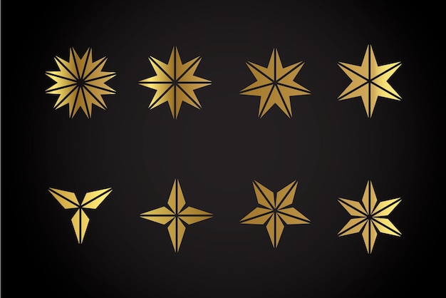 Golden Stars Set Isolated Background With Gradient Vector Illustration