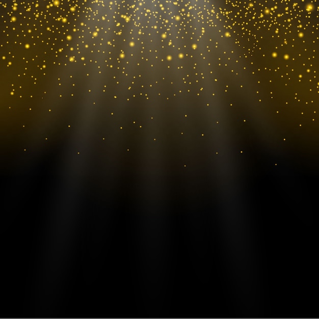 Vector golden stars shine on a black background.