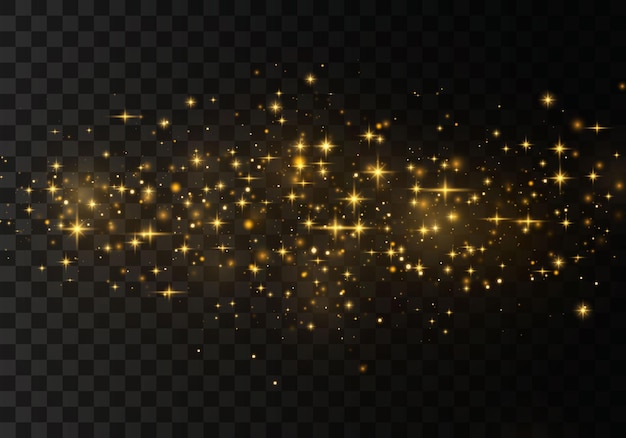 golden stars shine with special light.  Sparkling magical dust particles.