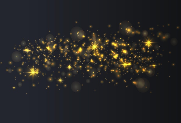   golden stars shine with special light     Sparkling magical dust particles