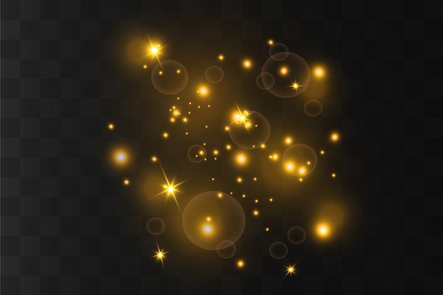 Vettore le stelle dorate scintillano con uno speciale effetto di luce. particelle scintillanti di polvere di fata.