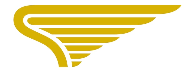 Golden striped logo. Eagle wing emblem. Stylized birf feathers